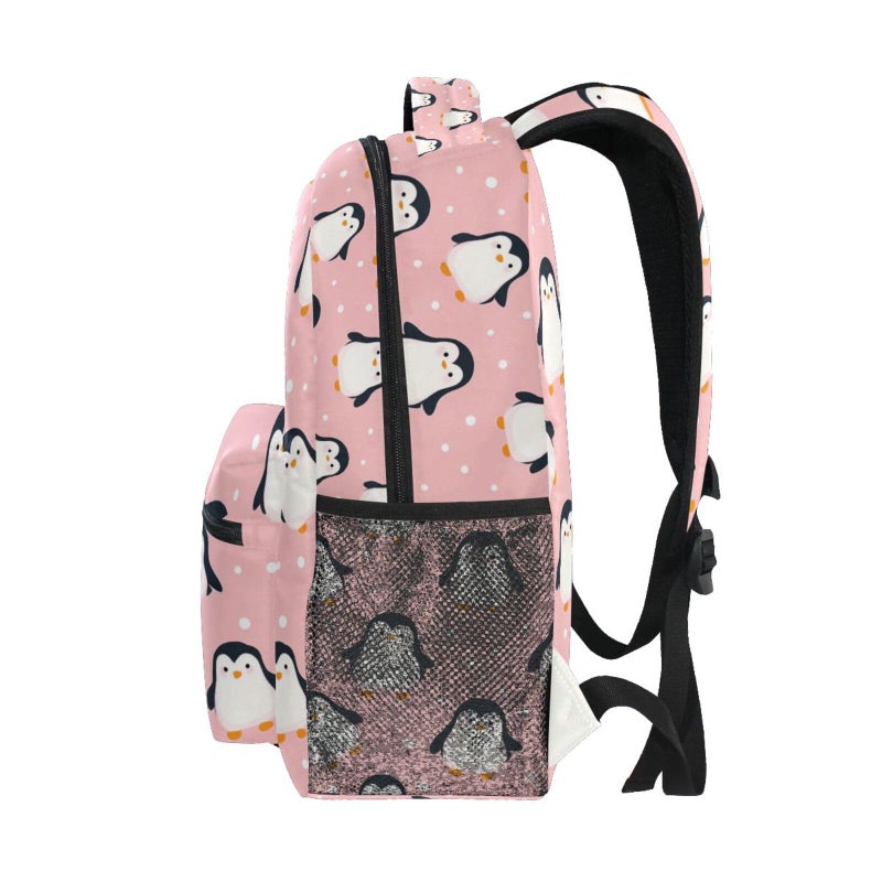 Kcldeci Cute Penguin Backpack for Boys Girls Kids Cartoon Pink Sea Animals Dots Student Bookbag School Bag 14 inch Laptop Backpacks Travel Daypack Shoulder Bag - Image 4